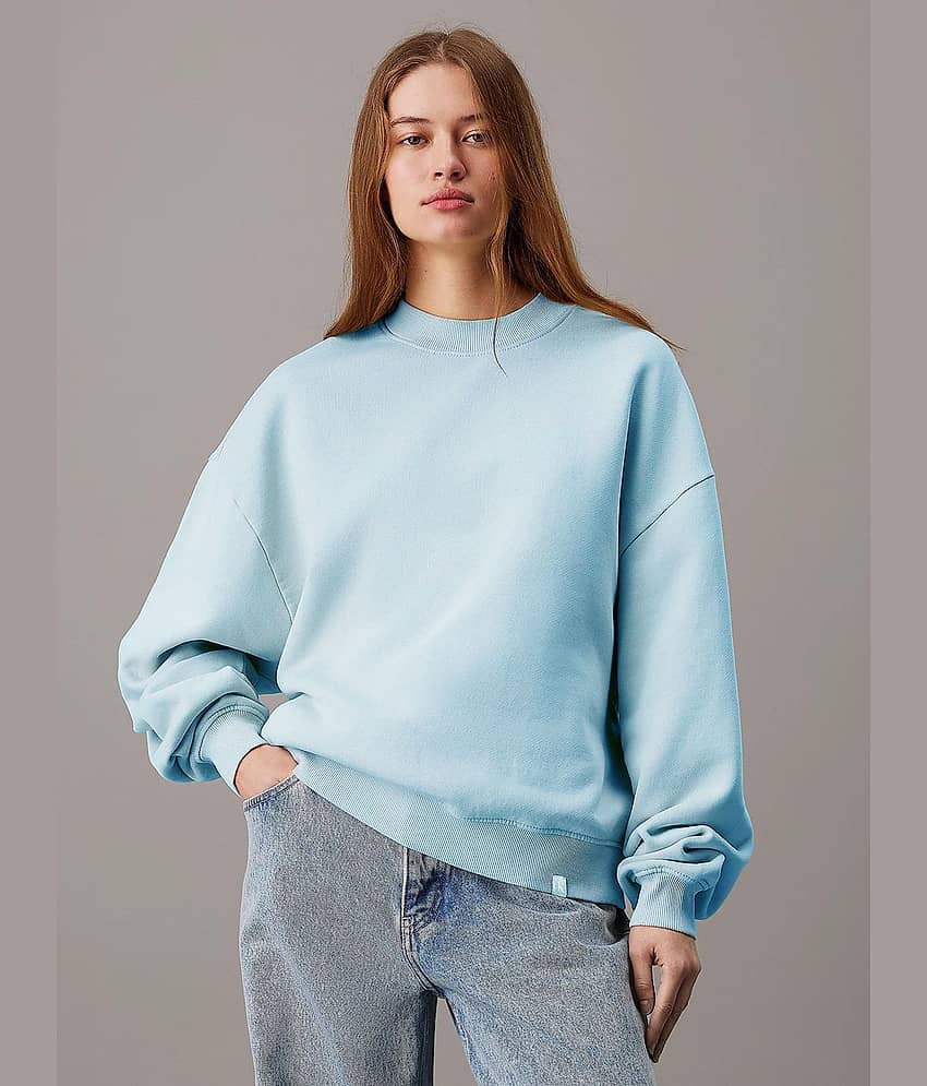 kotty Women Fleece Round Neck Sweatshirt For Light Winters ( Blue )