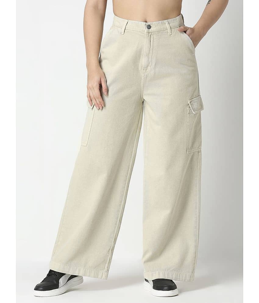 HJ HASASI - Off White Cotton Wide Leg Women's Jeans ( Pack of 1 )