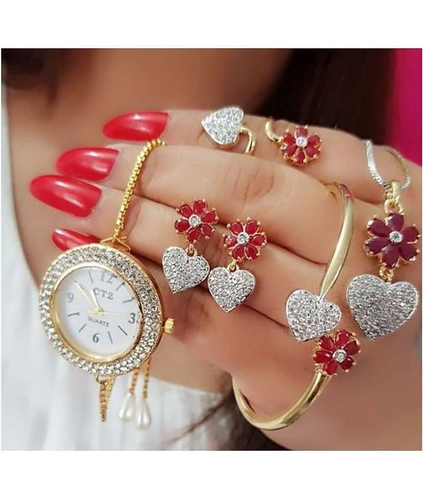 Navya Collections American Diamond Pendant Combo Set With Bracelet Watch for Girl/Woman