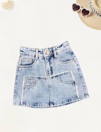 Girls Ice Blue Denim Skirt [GS-913] [1-12Years]-1-2Y (Size - 18) / Ice Blue / Denim