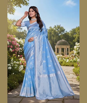 Gazal Fashions Art Silk Woven Banarasi saree With Unstitched Blouse Piece ( Lavender )