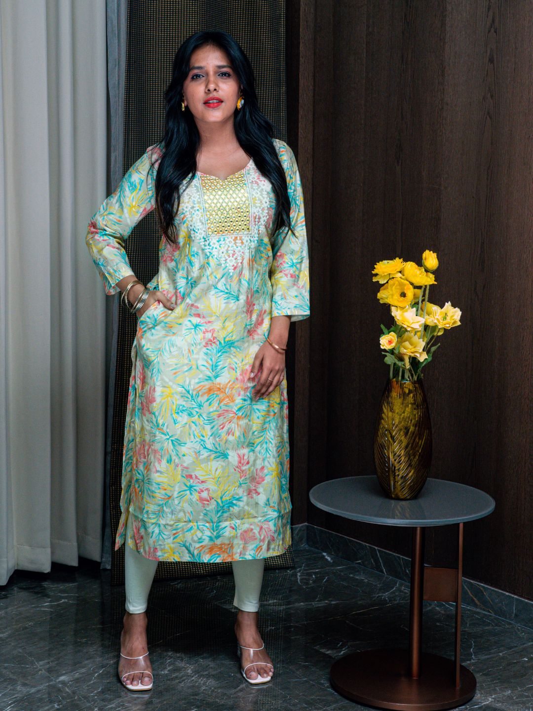 Feather Print Multi Coloured Kurti-38