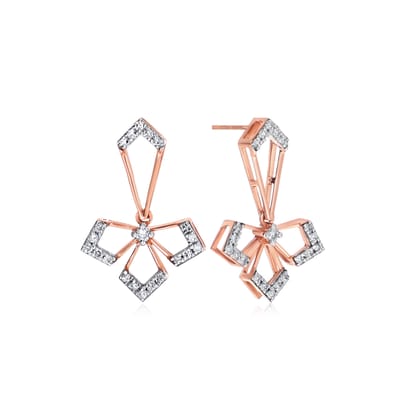 Senco Gold Dangling Bloom Diamond Drop Earrings (2.4 gram / 0.26 Ct / HI-SI / 14K Rose Gold)