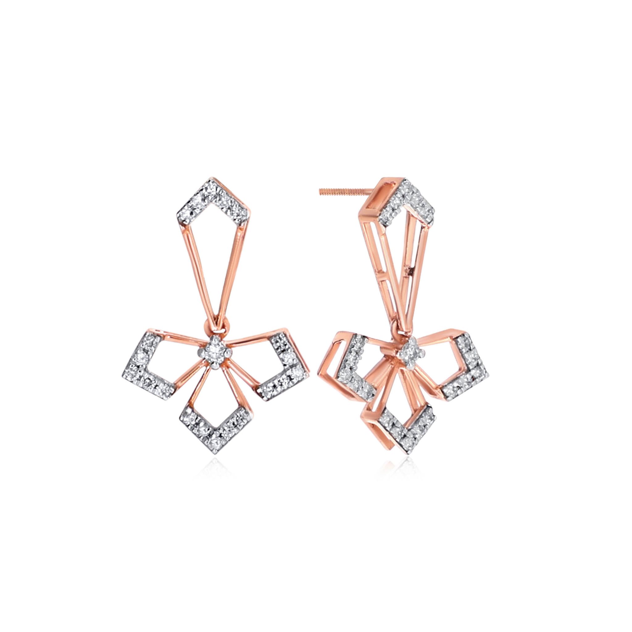 Senco Gold Dangling Bloom Diamond Drop Earrings (2.4 gram / 0.26 Ct / HI-SI / 14K Rose Gold)