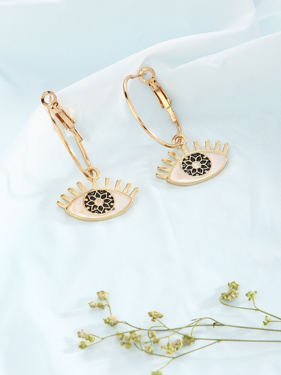 JustPeachy Gold-Plated Black & White Quirky Hoop Earrings