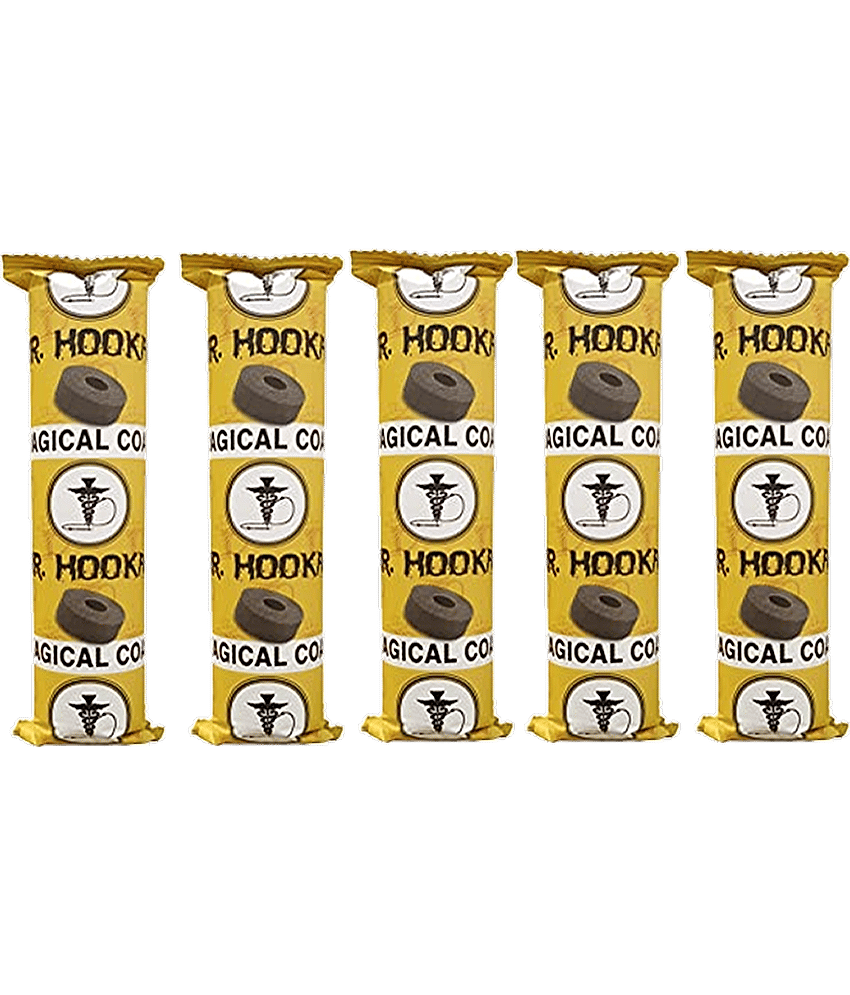 PUFF SMART Mr Hookah Coconut Charcoal Magic Coal for Hookah Shisha Pack of 5 Rolls (Grey, Yellow, 50 Pcs Disk)