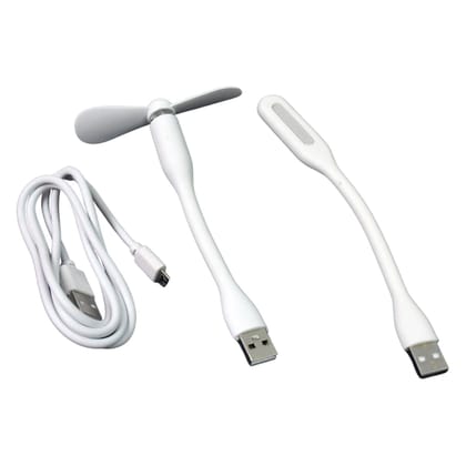 Portable Mini USB Fan, USB Light & Micro USB Cable (3 Pcs Set)