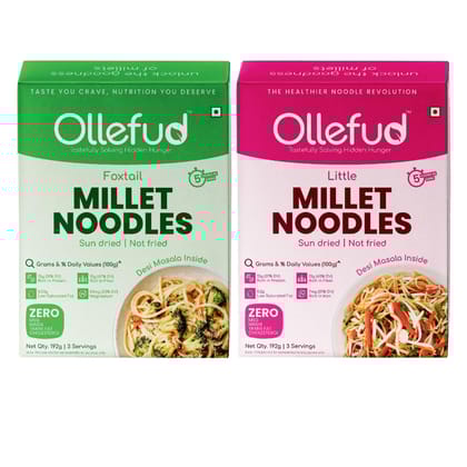 Ollefud Hakka Noodles Combo | (Foxtail Millet 192g + Little Millet 192g) | Sun Dried | Zero Maida | Not Fried | Pack of 2 | 384g