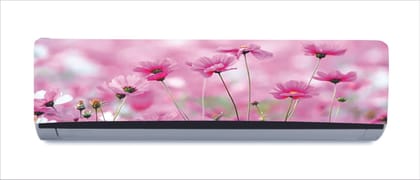 DreamKraft Beautiful Abstract Pink Flowers with Green Leaves AC Sticker (Multicolor PVC Vinyl, 30cm X 91cm)