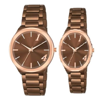Brown Men and Women CD Lok Analog Couple Watch Set – Stylish Matching Watches for Couples