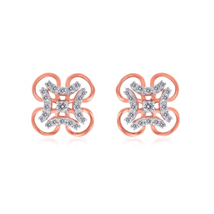 Senco Gold Petalis Connection Diamond Studs (2.4 gram / 0.27 Ct / HI-SI / 14K Rose Gold)