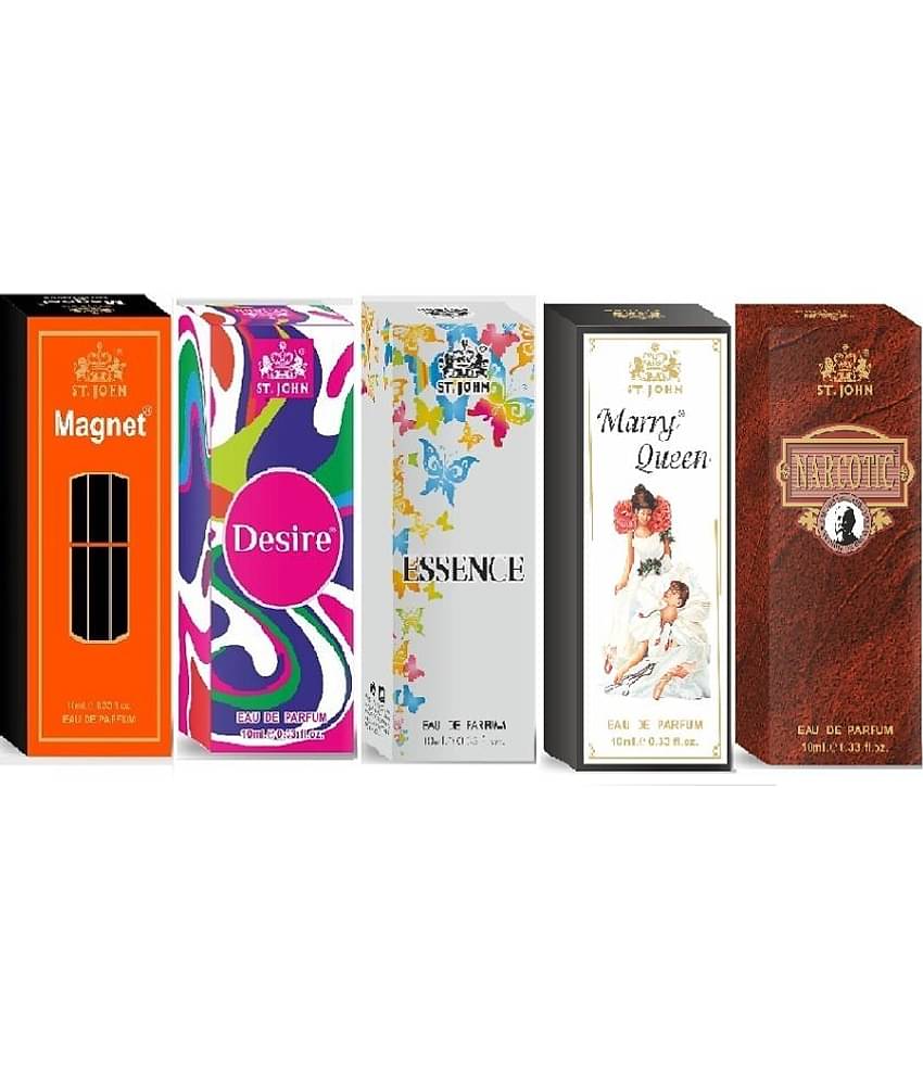 St. John Magnet,Desire Essence,M Q & Narcotic Pocket Perfume for Men 10 ml ( Pack of 5 )