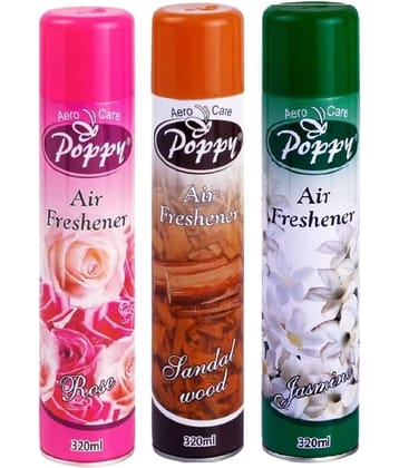 Aero Care Poppy Rose Sandal & Jasmine Air Freshener Combo Room Fragrant Spray 320 ml (Pack of 3)