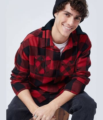 Eyebogler Cotton Blend Oversized Fit Checks Full Sleeves Men's Casual Shirt - Red ( Pack of 1 )