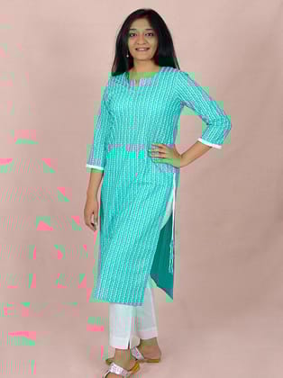 Splash Sky Blue  Straight Cut  Cotton Kurta-XS