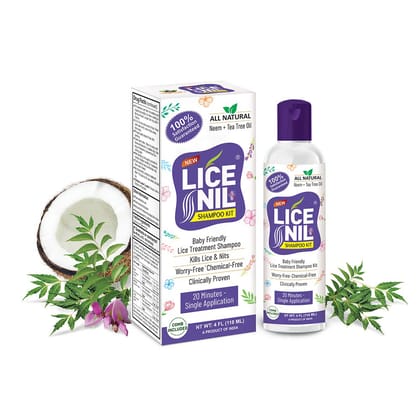 LiceNil Premium Lice & Nits Treatment Shampoo with Neem & Tea Tree Oil Kit includes comb Pack of 1, 118 ml