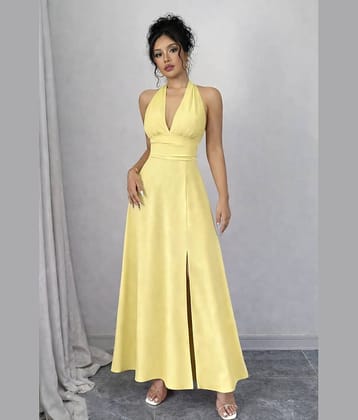 wanquila Women Polyester Fit & Flare Dress ( Yellow )