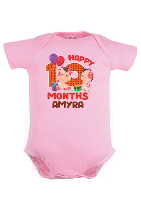 Ten Month Milestone Baby Romper | Onesies - Giraffe w/ Custom Name-Pink / Baby Romper / 0-3 Months