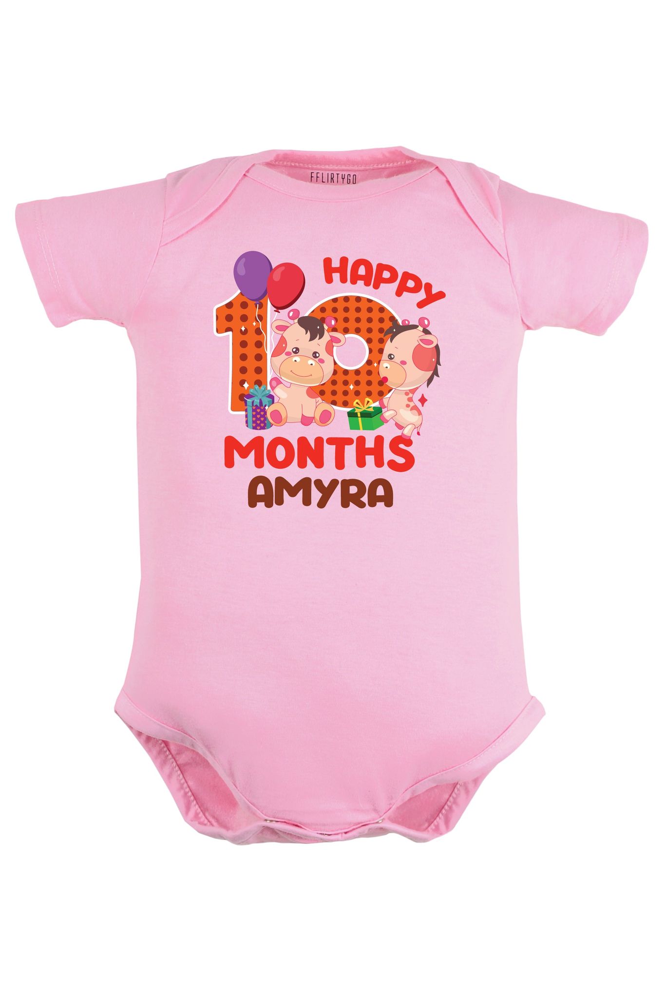 Ten Month Milestone Baby Romper | Onesies - Giraffe w/ Custom Name-Pink / Baby Romper / 0-3 Months