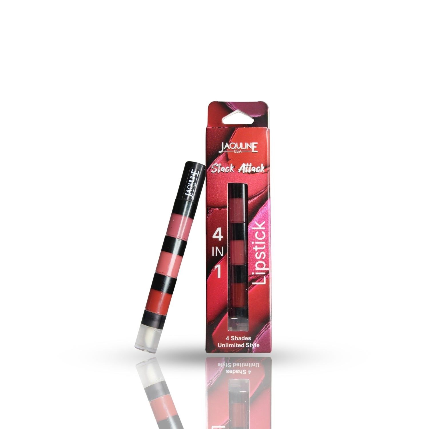 Jaquline USA Stack Attack 4 in 1 Liquid Lipstick-Boss Bold (Bold Pink+ Bold Brown+ Bold Red+ Transparent Gloss) 4ml |Light Weight |Long Lasting Hydration |8 Hrs Stay