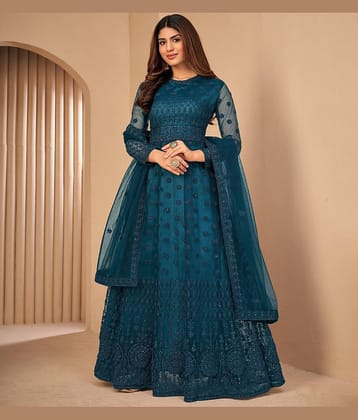 KV Fashion Teal Flared Net Women's Semi Stitched Ethnic Gown ( Pack of 1 )