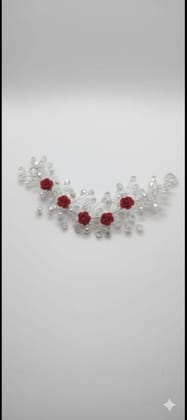 Elegant Red Rose Crystal Bridal Hair Vine (Silver and Red) | Sparkling Crystal Beads and Flexible Wire | Wedding and Party Wear