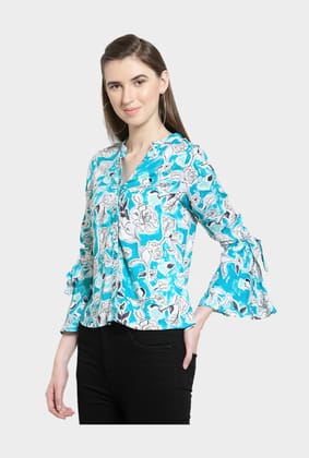 Latin Quarters Blue Printed Top