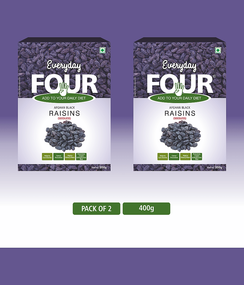Everyday Four Premium Natural Afghani Seedless Black Raisins (Kali Draksha) 400g | Combo Pack | Munakka |