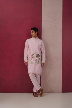 Rishanth - Mirror Work Pink Embroidered Jacket Set-XS/34