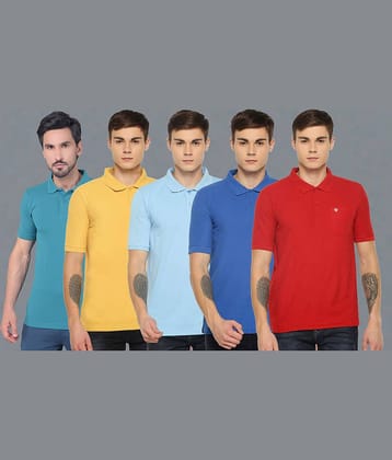 Dollar Cotton Blend Regular Fit Solid Half Sleeves Men's Polo T Shirt - Multicolor ( Pack of 5 )