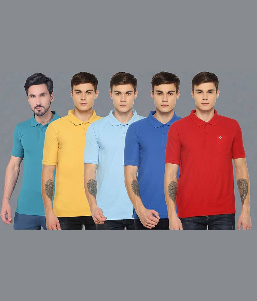Dollar Cotton Blend Regular Fit Solid Half Sleeves Men's Polo T Shirt - Multicolor ( Pack of 5 )
