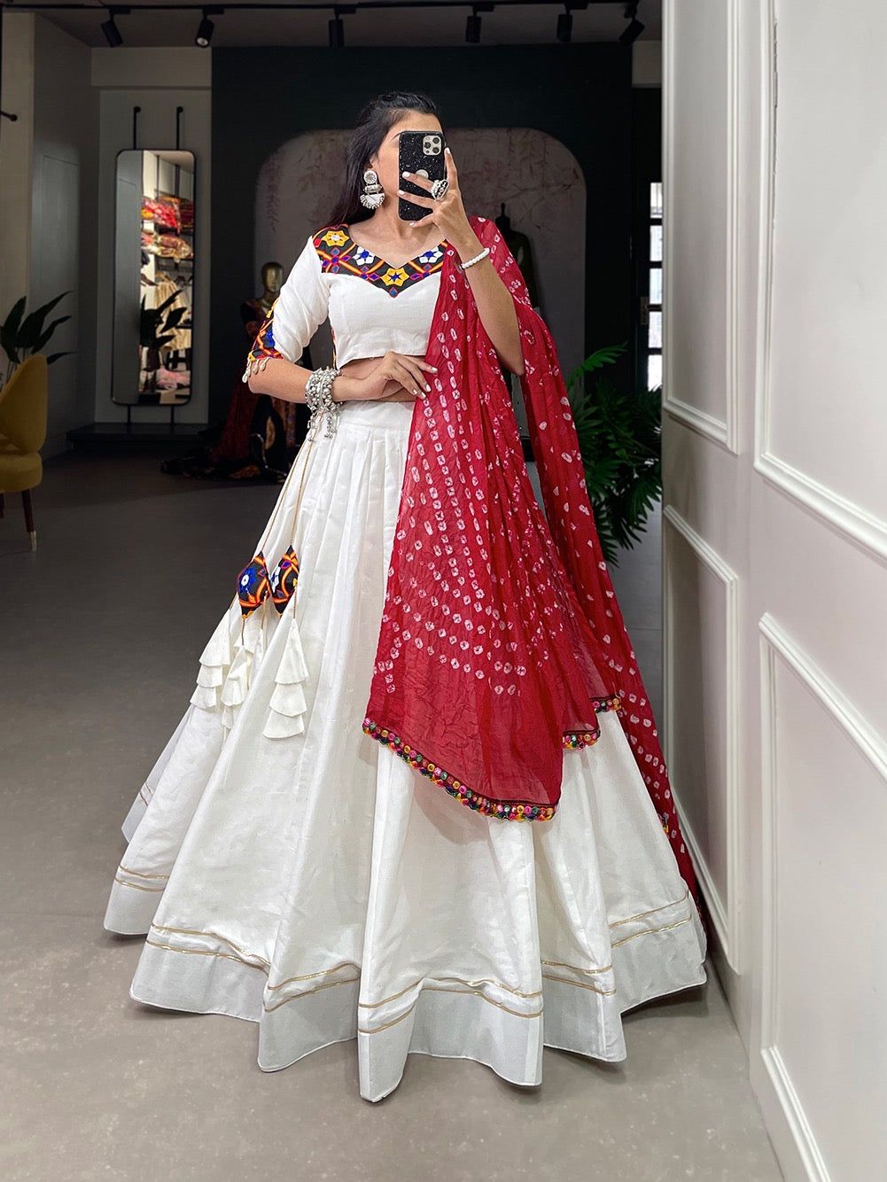 Pure Cotton Gota Patti work Navratri special Lehenga Choli-White