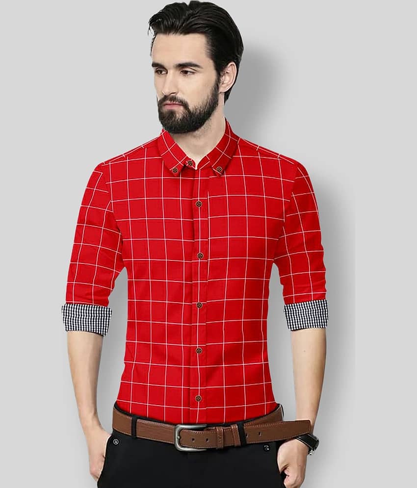 P&V - Red Cotton Blend Regular Fit Men's Formal Shirt ( Pack of 1 )