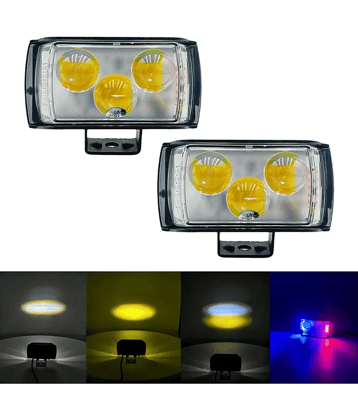 Aksmit (Pack Of-2) 12 Volts Superior 3 EYE LED Lens Fog Flashing Light | White & Amber Projector Spot Lights for Maximum Illumination on Bikes, Cars, Scooty & EVs