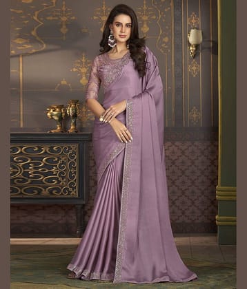 Satrani Satin Solid Regular Saree With Unstitched Blouse Piece ( Purple )