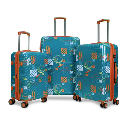 AMERICAN TRAVELLER Urban SF Polycarbonate Trolley Bag Set of 3 | Durable Hard Shell Travel Suitcase | TSA-Type Lock | 360 degree Disc Spinner Wheels | Expandable Luggage for Travel (3, Cyan)