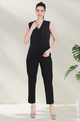 Waistcoat And Trousers Co-ord Set - Black-XS / XS