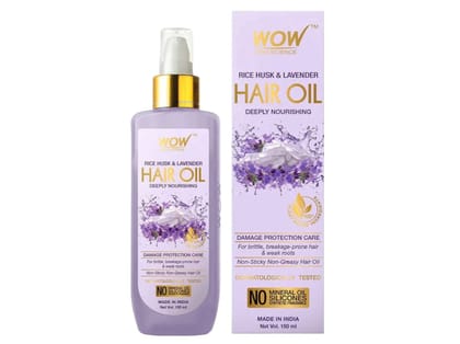 WOW Rice Hair Oil With Rice Husk & Lavender Oil - No Mineral Oil, Silicones & Synthetic Fragrance - 150ml