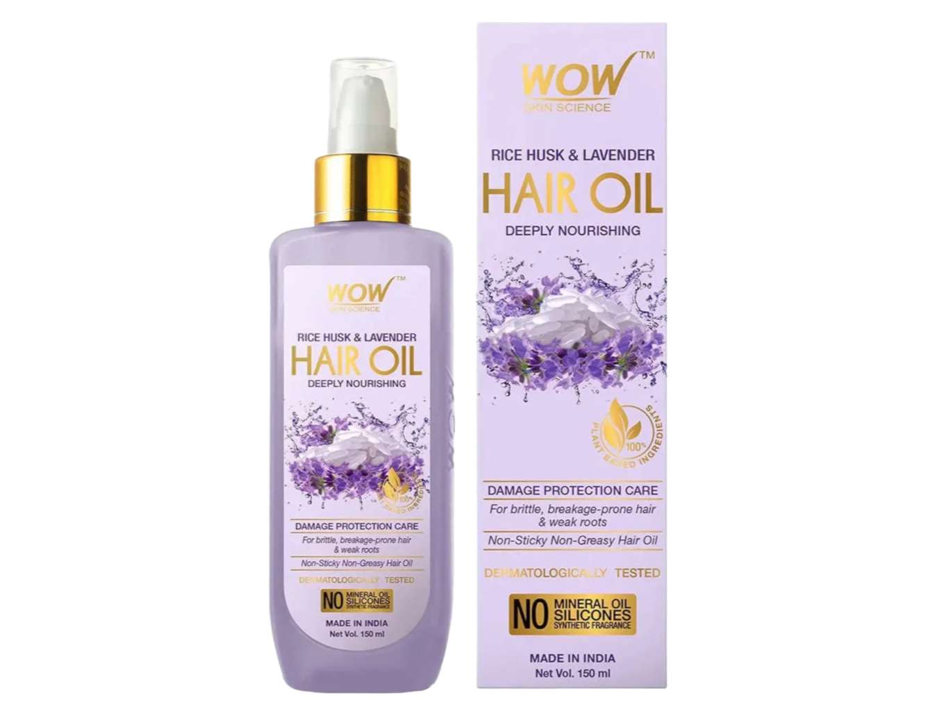 WOW Rice Hair Oil With Rice Husk & Lavender Oil - No Mineral Oil, Silicones & Synthetic Fragrance - 150ml