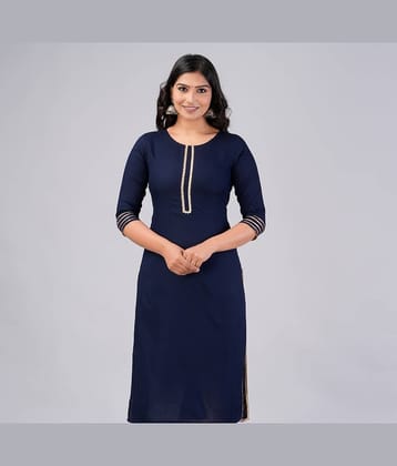 MAUKA Rayon Embroidered Straight Women's Kurti - Blue ( Pack of 1 )