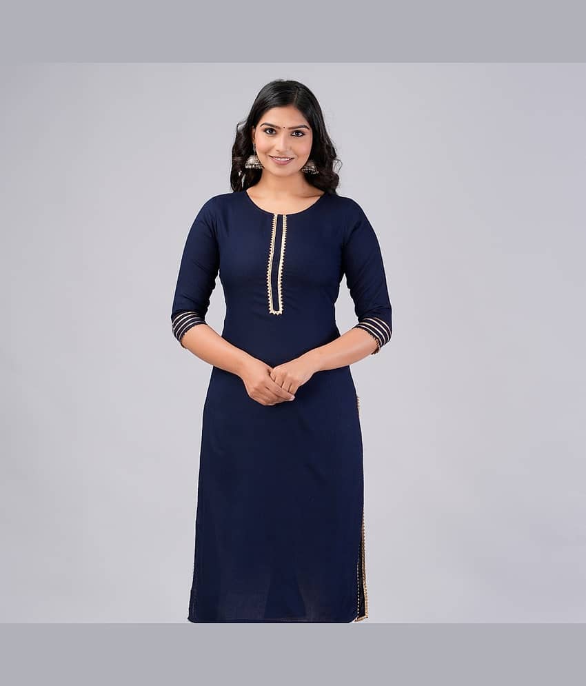 MAUKA Rayon Embroidered Straight Women's Kurti - Blue ( Pack of 1 )