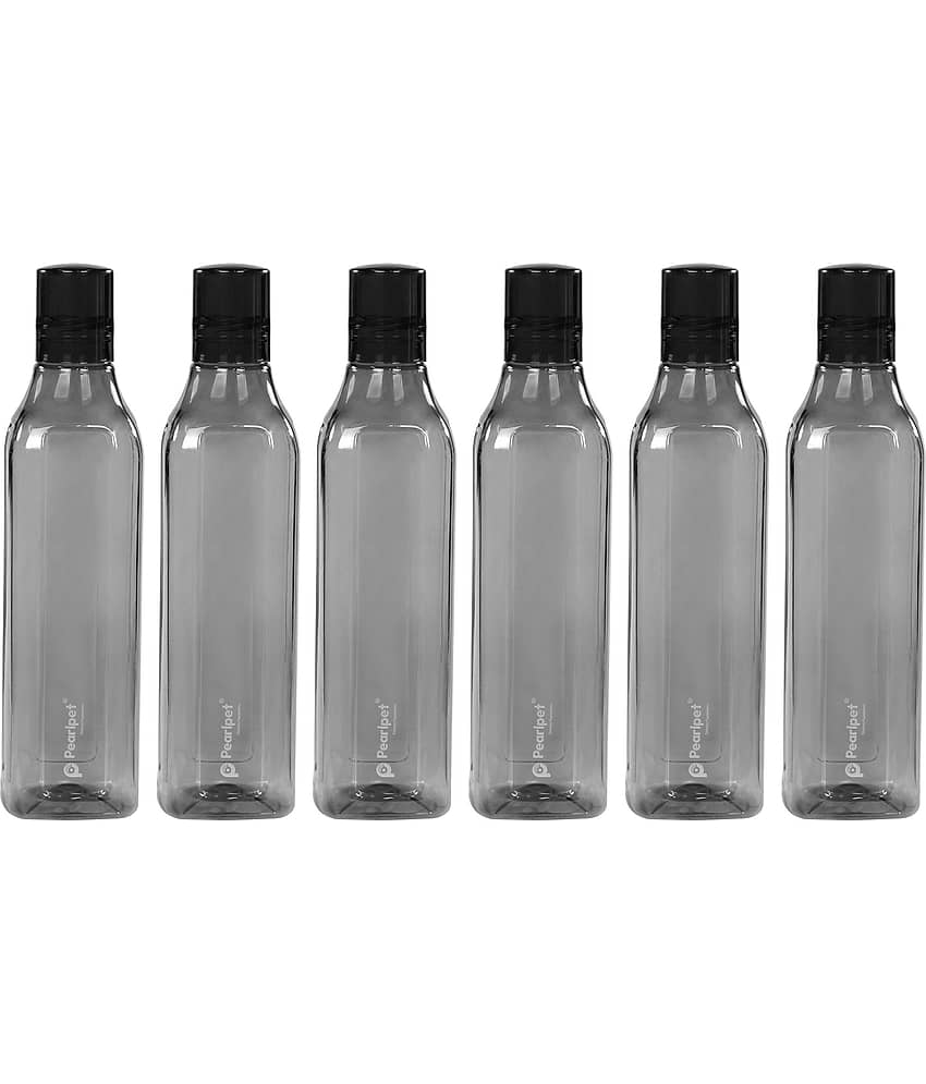 PearlPet Cubic-1000ml Grey Plastic Water Bottle 1000 mL ( Set of 6 )