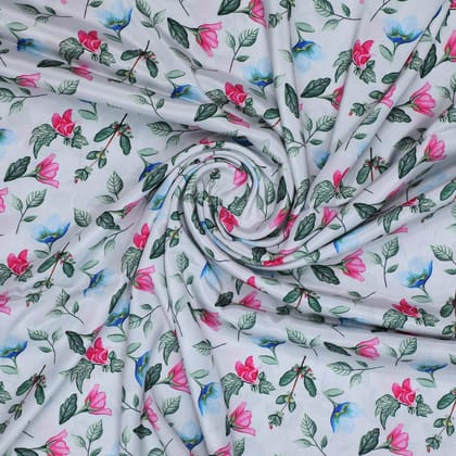 Flower With Olive Leaf Digital Printed Fabric - Crepe
