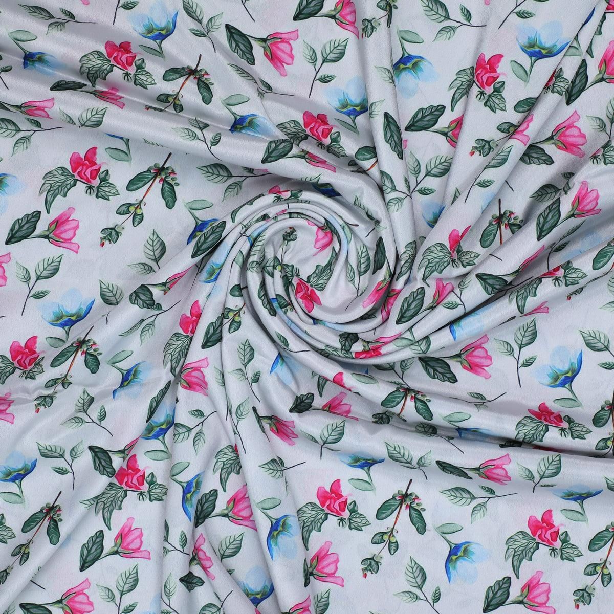 Flower With Olive Leaf Digital Printed Fabric - Crepe