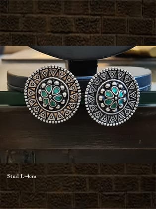 Big round german silver studs with coloured stone-Green
