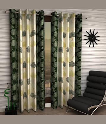 N2C Home Floral Semi-Transparent Eyelet Curtain 5 ft ( Pack of 2 ) - Green
