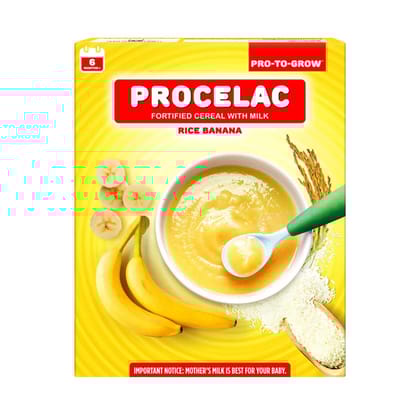 Pro To Grow Procelac Baby Cereal 300g | Rice, Bhim Banana & Milk | Rich in Iron, Calcium & 9 Essential Vitamins (6+ months) | Gluten & Soy Free | No Artificial Additives