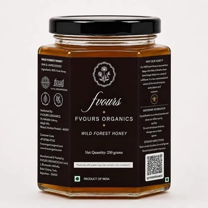 Favours Organics Wild Forest Honey 250g | Raw Unprocessed | No Added Sugar or Preservatives | 100% Pure Honey | Immunity Booster | Natural Forest Harvested Honey