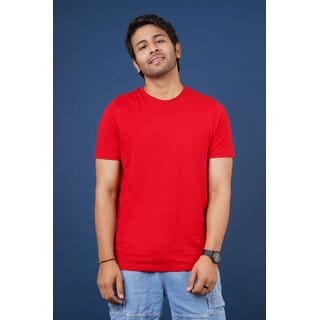 Red Line Mens Red Solid 100% Cotton Round Neck T-Shirt