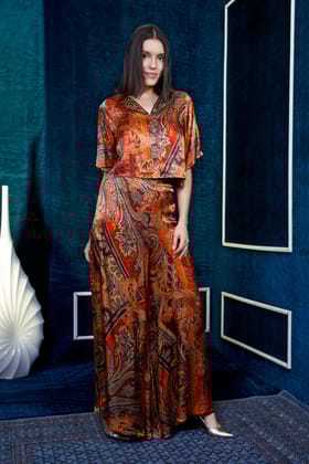 Brown digital print gujji set crop top plazzo-XL